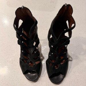 Latitude Femme Black Leather Cutout Heels 38 | Italian Dark Feminine Stilettos